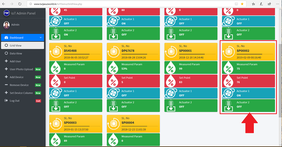 IoT administration page